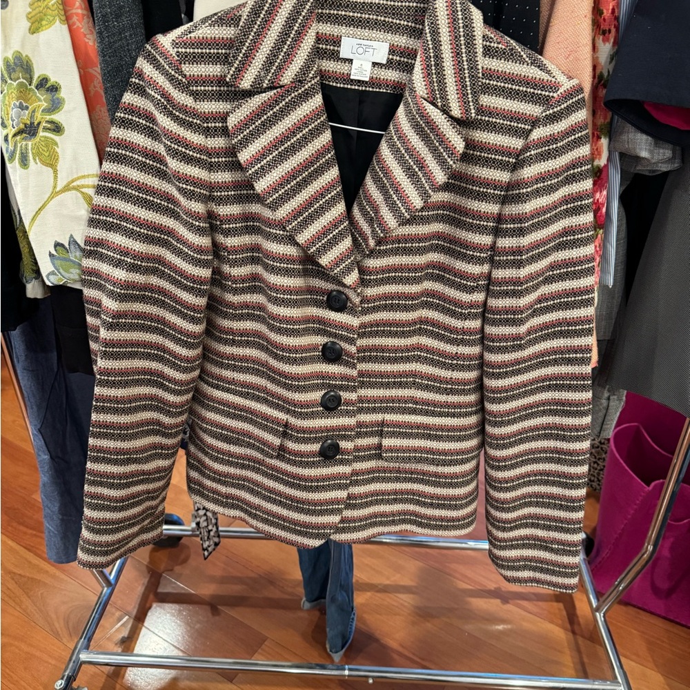 LOFT Women's Striped Jacket - Black, Brown, Cream
